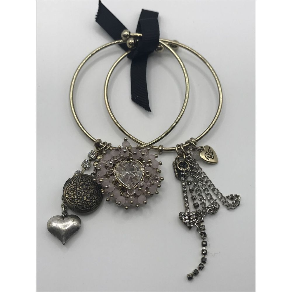 Betsey Johnson Crystal Embellished Jewel Bouquet Heart Locket ‎ Bracelet